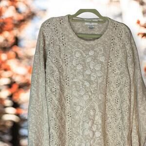 Casual Corner Vintage M Sweater Cream Open Knit Floral Crochet 80s/90s Retro